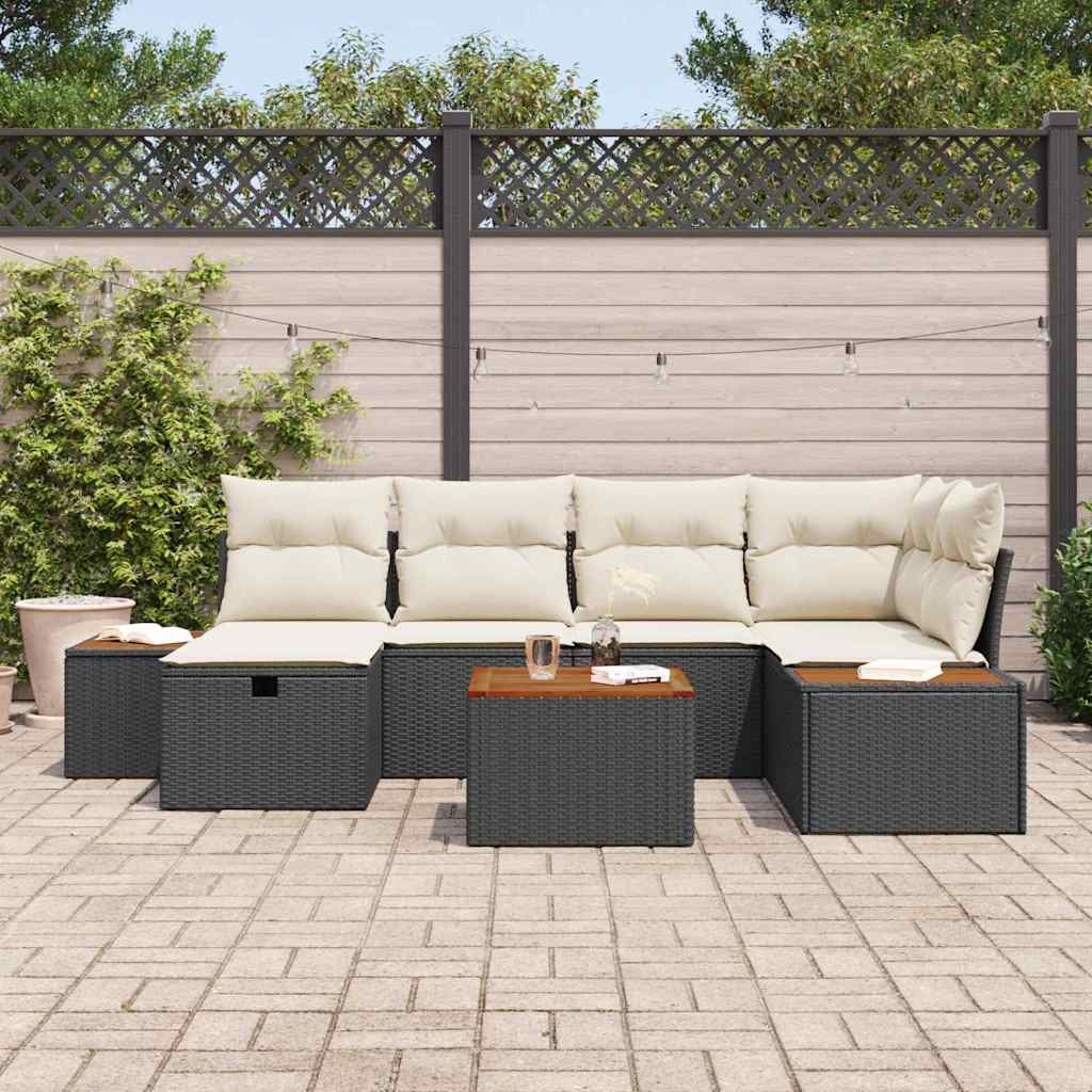 Set Divano da Giardino 7 pcs Nero 55 x 62 x 69 cm Poly Rattan