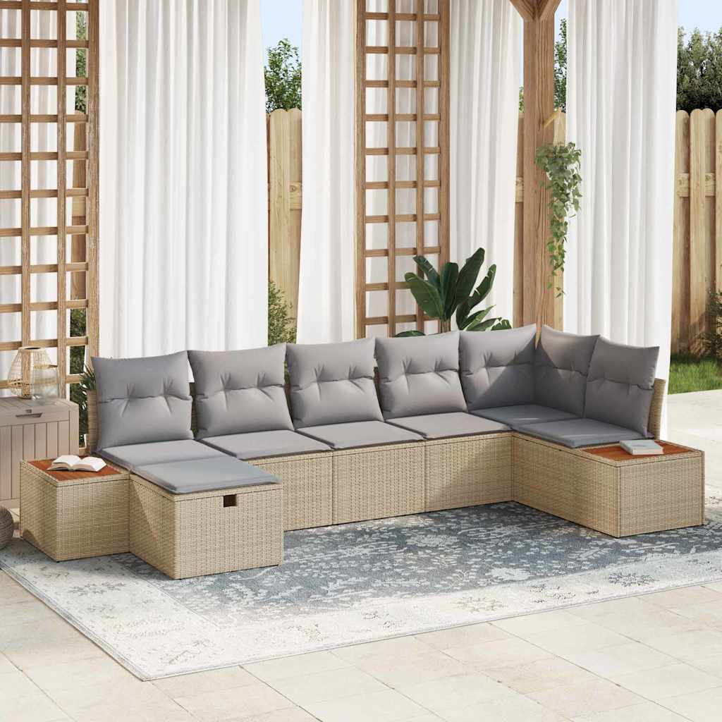 Set Divano da Giardino con cuscino 7 pcs Beige Poly Rattan