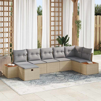 Set Divano da Giardino con cuscino 7 pcs Beige Poly Rattan