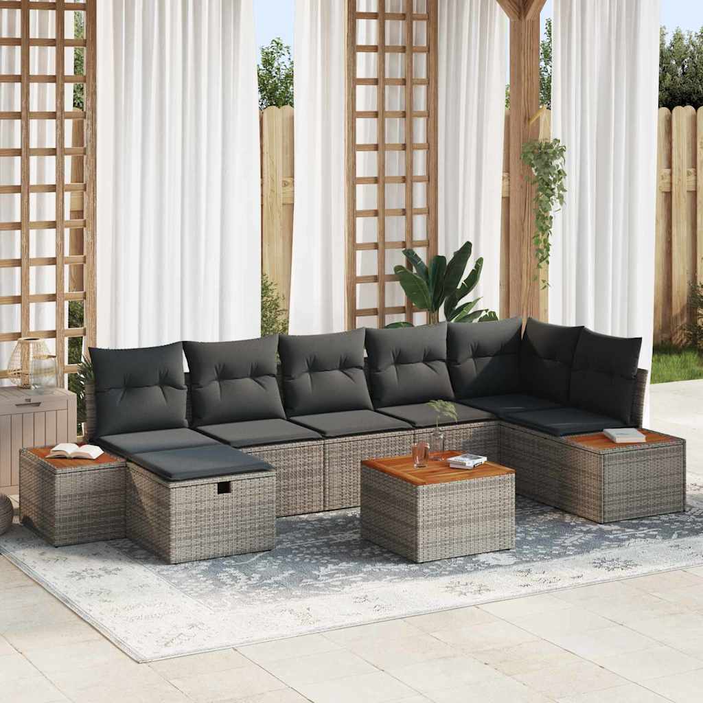 Set Divano da Giardino con cuscino 8 pcs Grigio Poly Rattan
