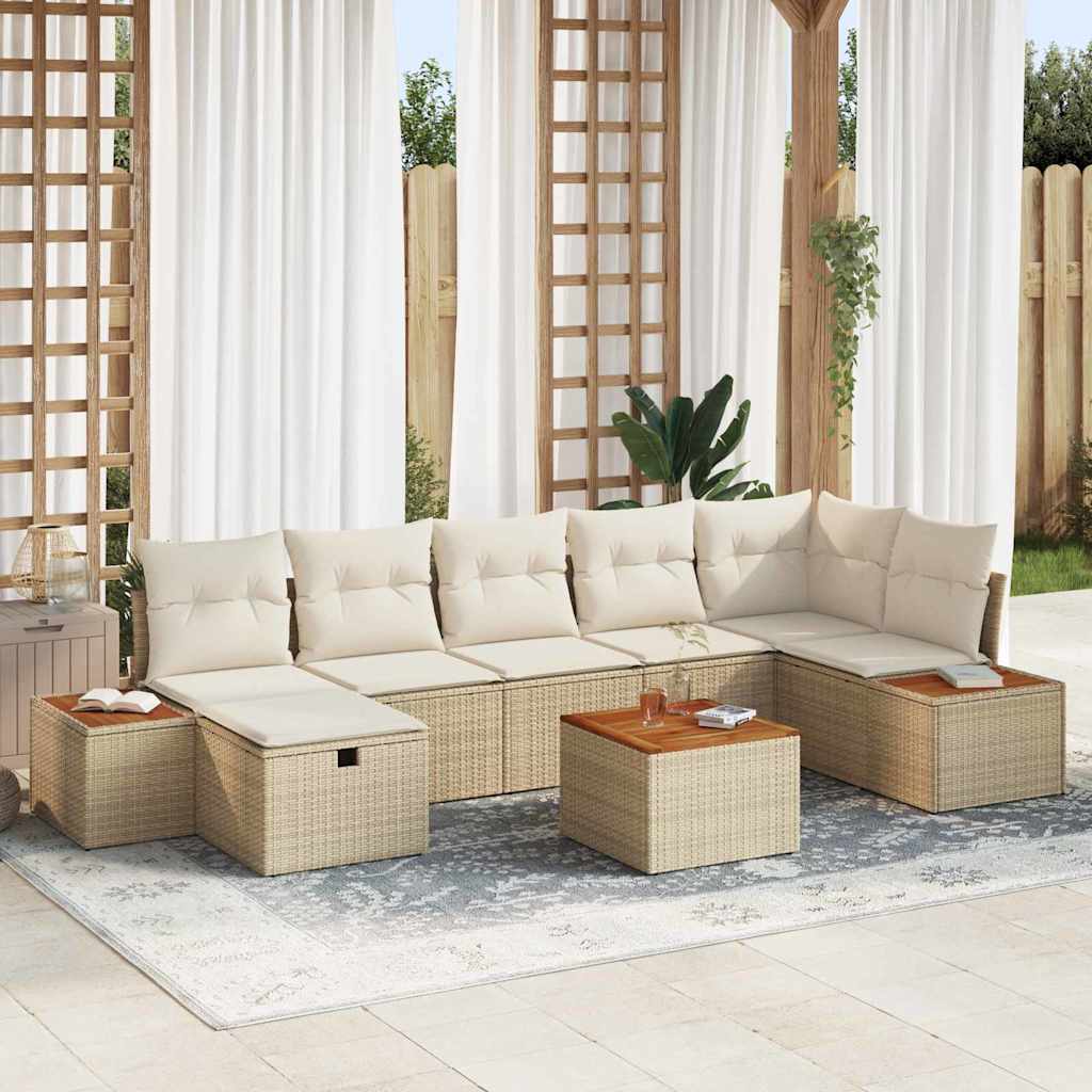 Set Divano da Giardino con cuscino 8 pcs Beige Poly Rattan