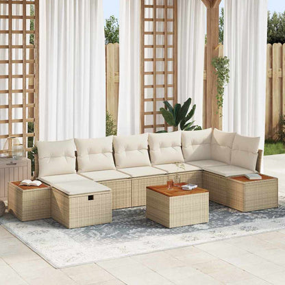 Set Divano da Giardino con cuscino 8 pcs Beige Poly Rattan