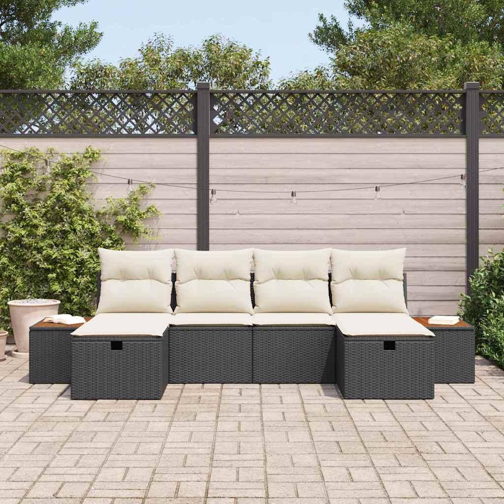 Set Divano da Giardino 6 pcs Nero 55 x 62 x 69 cm Poly Rattan