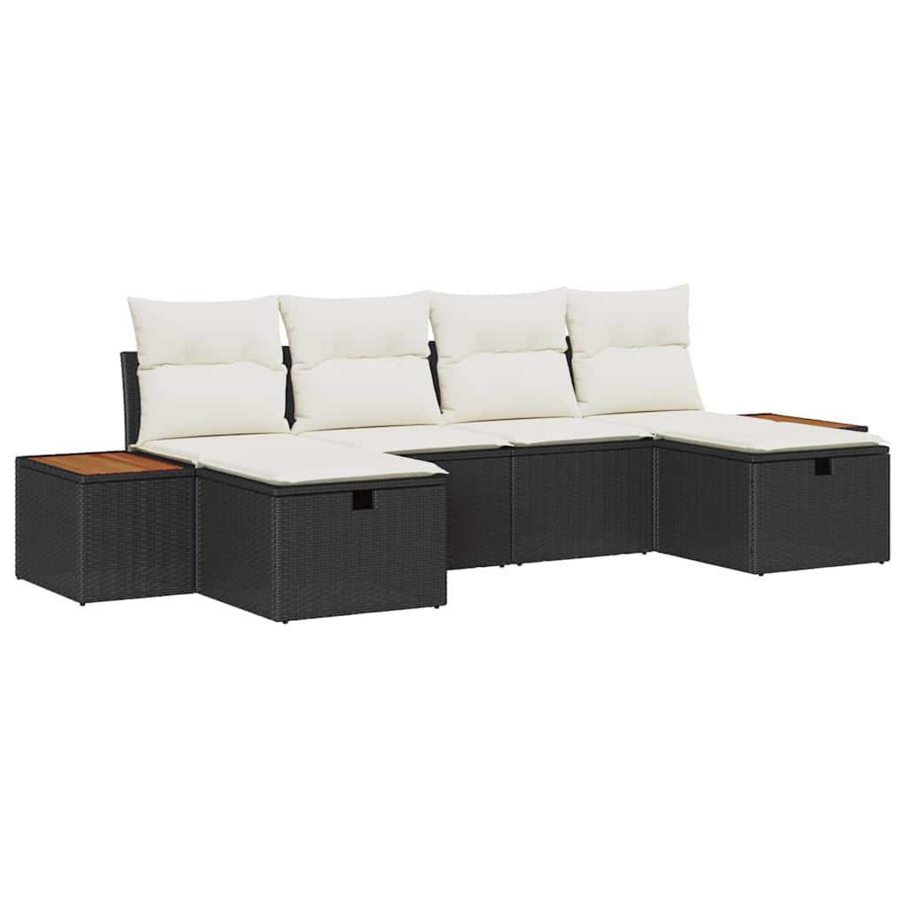 Set Divano da Giardino 6 pcs Nero 55 x 62 x 69 cm Poly Rattan
