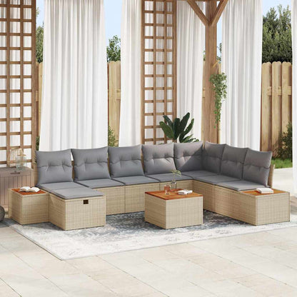 Set Divano da Giardino con cuscino 9 pcs Beige Poly Rattan
