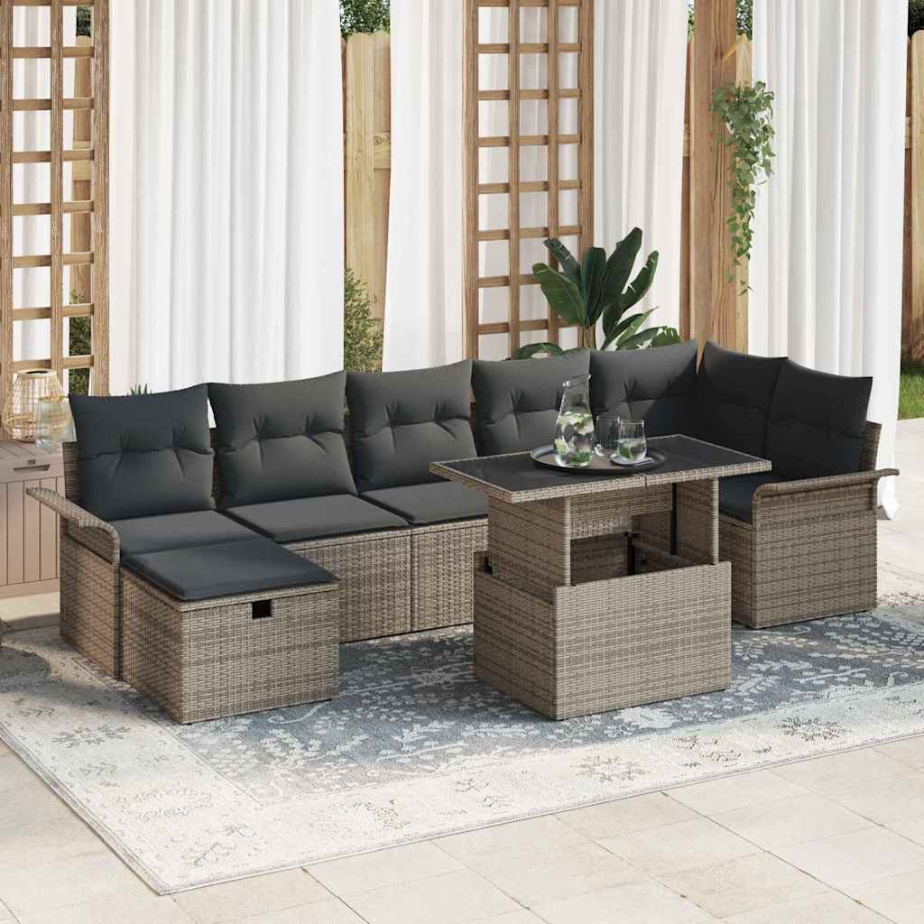 Set Divano da Giardino con cuscino 8 pcs Grigio Poly Rattan