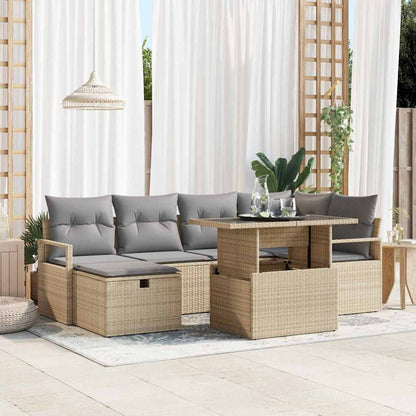 Set Divano da Giardino con cuscino 7 pcs Beige Poly Rattan