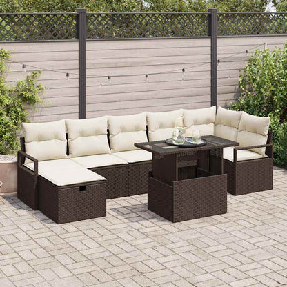 Set Divano da Giardino con cuscino 8 pcs Marrone Poly Rattan