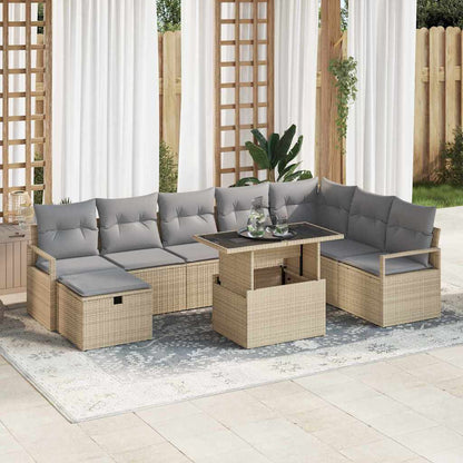 Set Divano da Giardino con cuscino 9 pcs Beige Poly Rattan