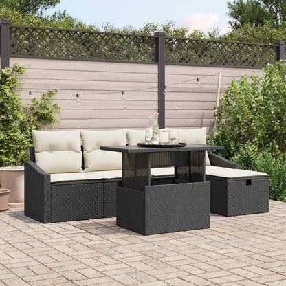 Set Divano da Giardino con cuscino 6 pcs Nero polyrattan