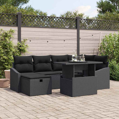 Set Divano da Giardino con cuscino 7 pcs Nero polyrattan