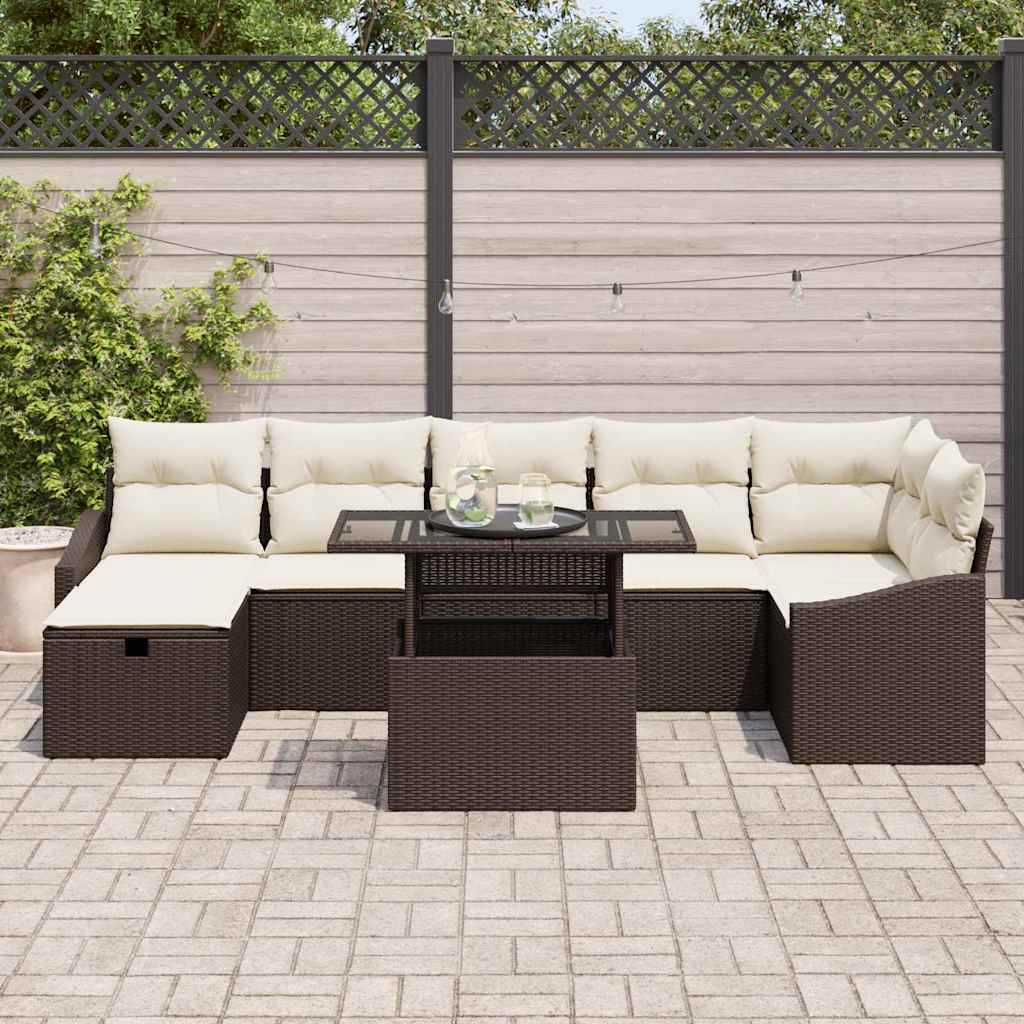 Set Divano da Giardino 8 pcs Marrone polyrattan