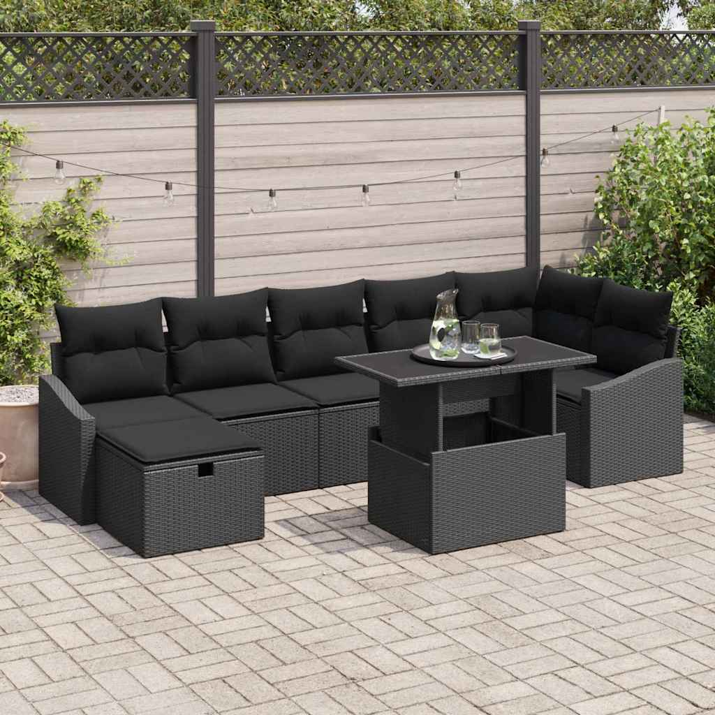 Set Divano da Giardino 8 pcs Nero polyrattan