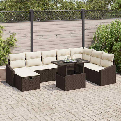 Set Divano da Giardino 9 pcs Marrone polyrattan