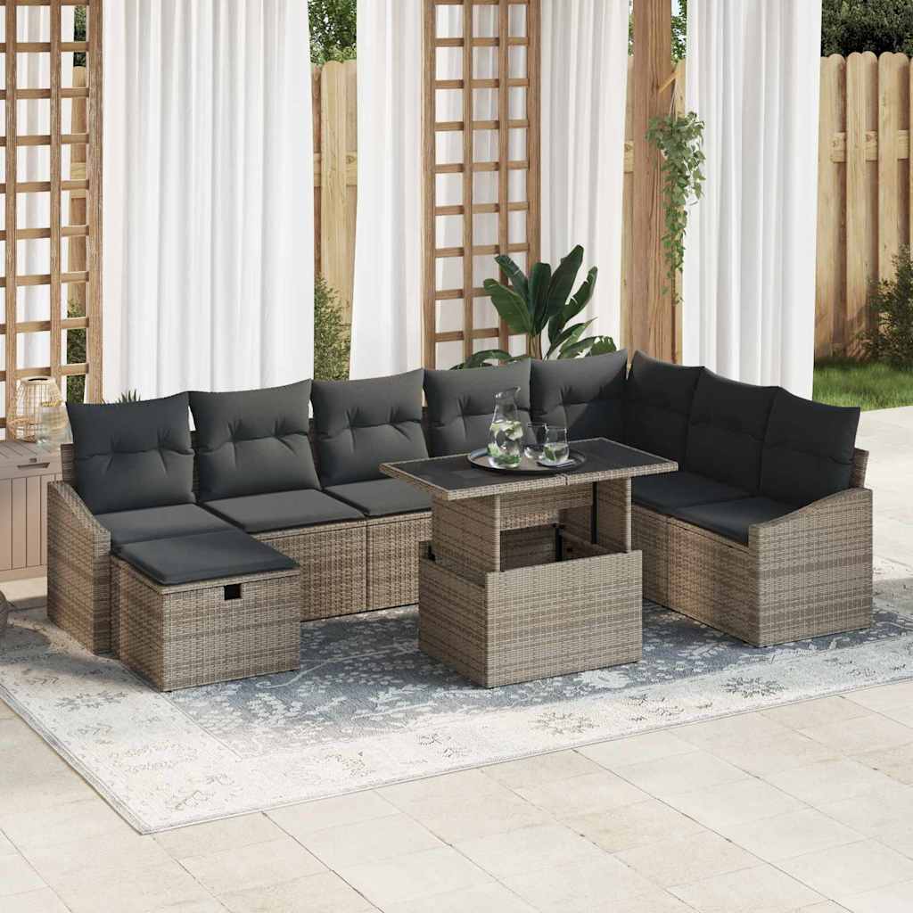 Set Divano da Giardino 9 pcs Grigio polyrattan