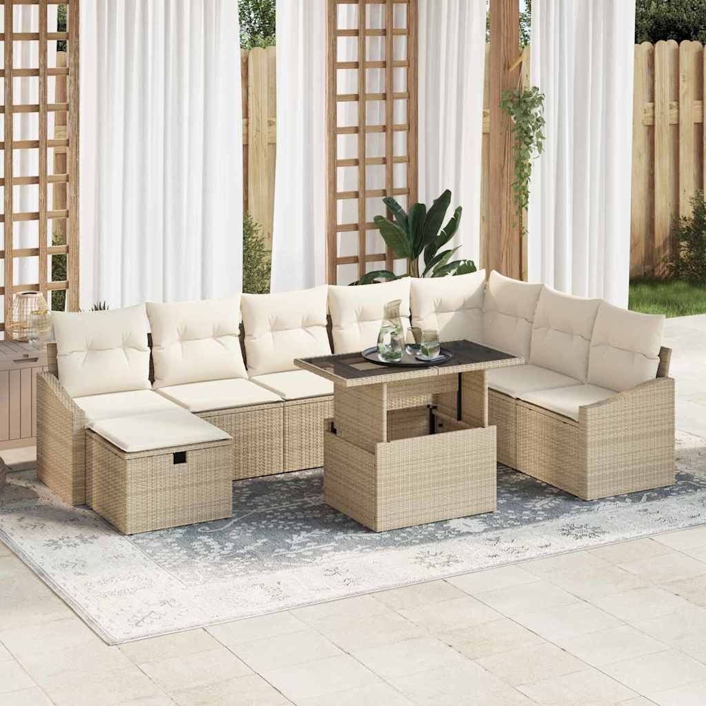 Set Divano da Giardino 9 pcs Beige polyrattan