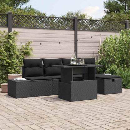 Set Divano da Giardino 6 pcs Nero polyrattan