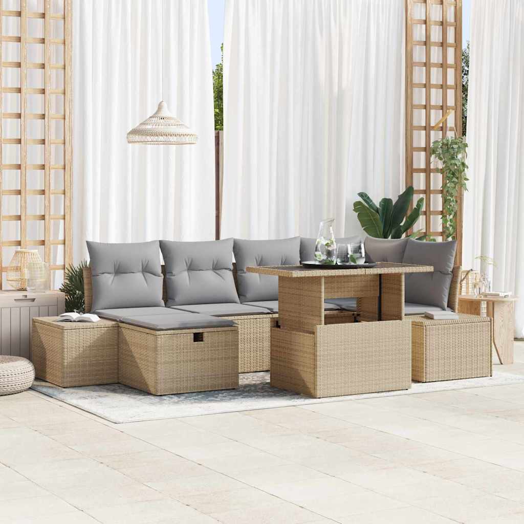 Set Divano da Giardino 7 pcs Beige polyrattan