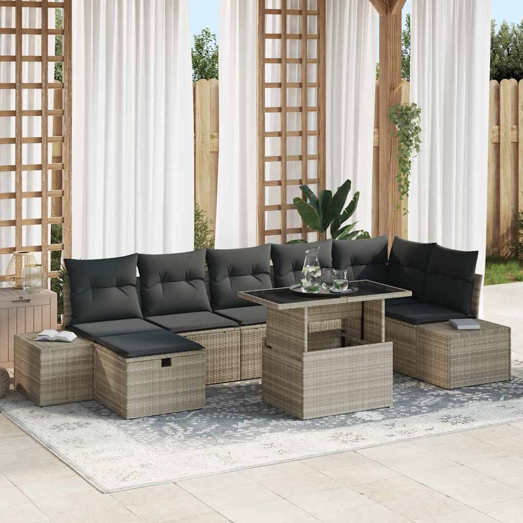 Set Divano da Giardino 8 pcs Grigio chiaro polyrattan