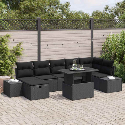 Set Divano da Giardino 8 pcs Nero polyrattan