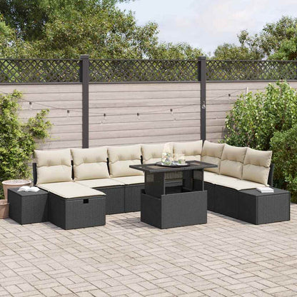Set Divano da Giardino 9 pcs Nero polyrattan