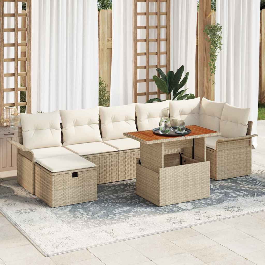 Set Divano da Giardino 8 pcs Beige polyrattan