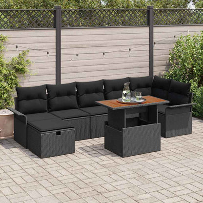 Set Divano da Giardino 8 pcs Nero polyrattan