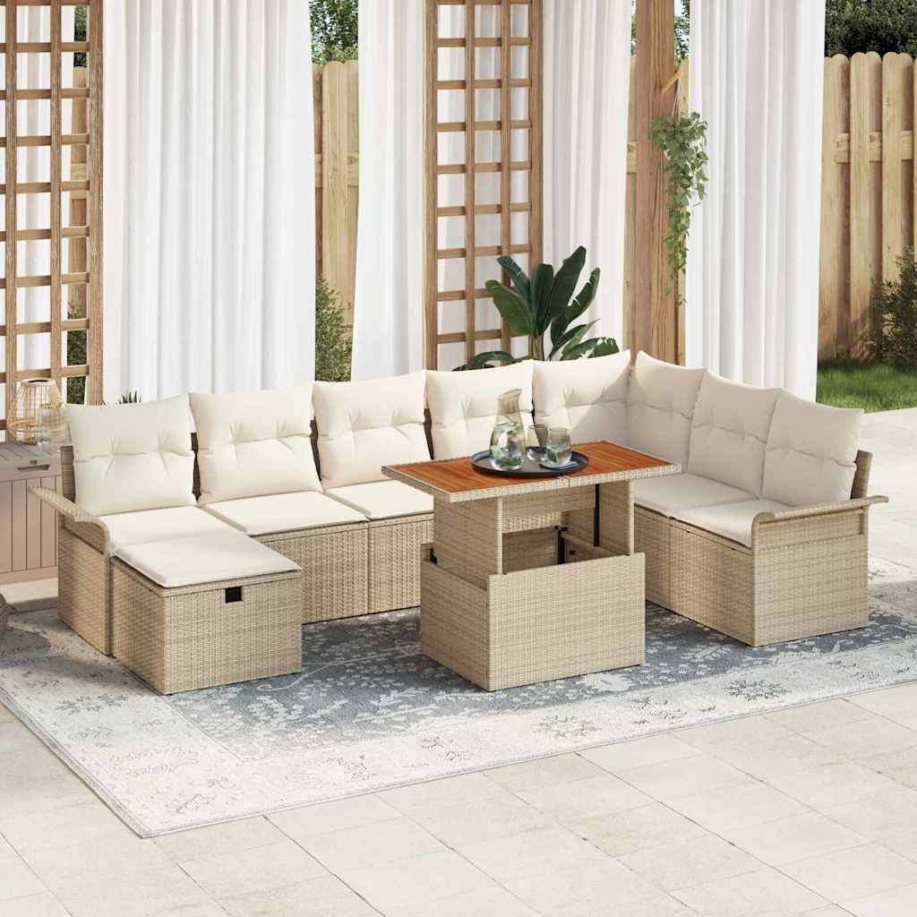 Set Divano da Giardino 9 pcs Beige polyrattan