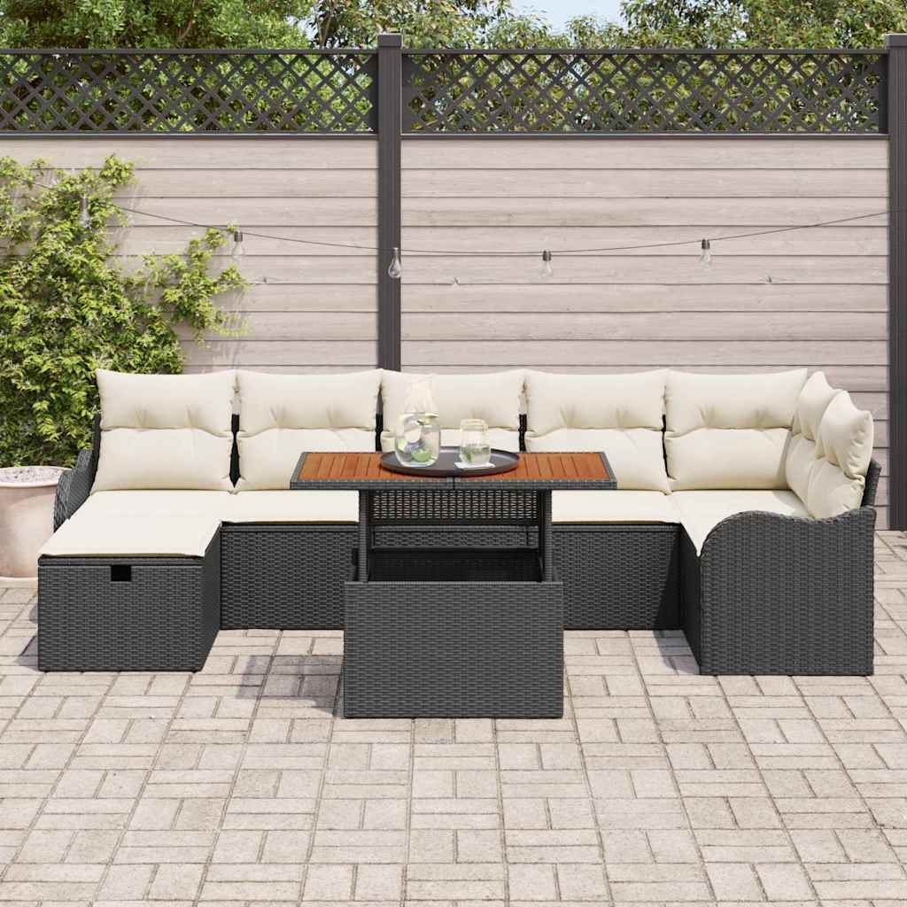 Set Divano da Giardino con archiviazione 8 pcs Nero Poly Rattan