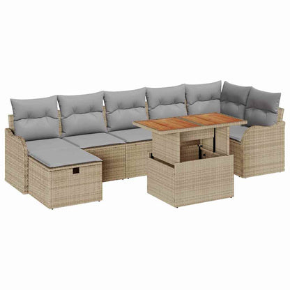Set Divano da Giardino 8 pcs Beige Poly Rattan