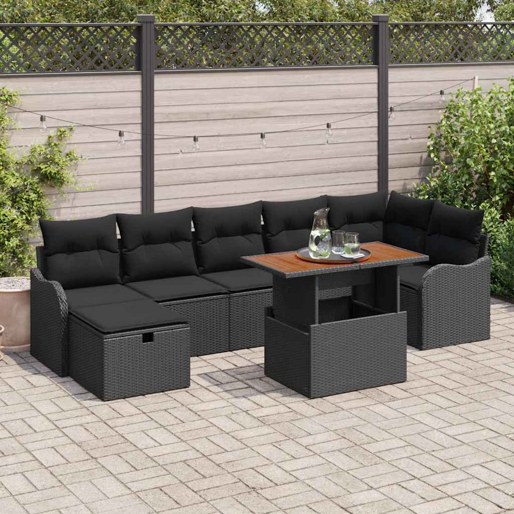 Set Divano da Giardino con archiviazione 8 pcs Nero Poly Rattan