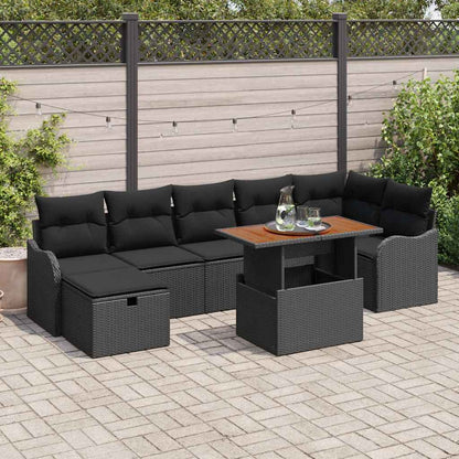 Set Divano da Giardino con archiviazione 8 pcs Nero Poly Rattan