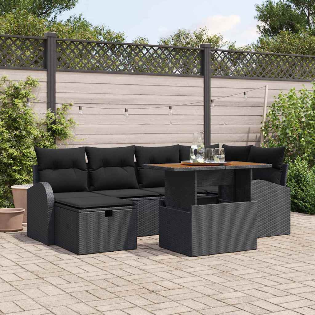Set Divano da Giardino 7 pcs Nero polyrattan