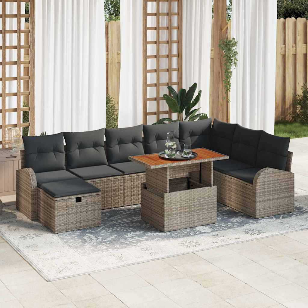 Set Divano da Giardino 9 pcs Grigio polyrattan