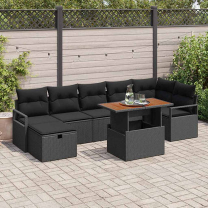 Set Divano da Giardino 8 pcs Nero polyrattan