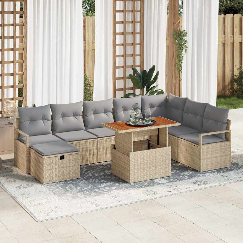 Set Divano da Giardino 9 pcs Beige polyrattan