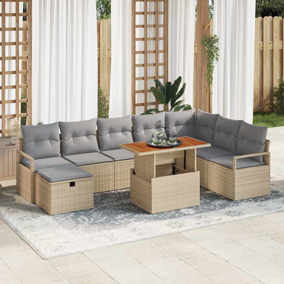 Set Divano da Giardino 9 pcs Beige polyrattan