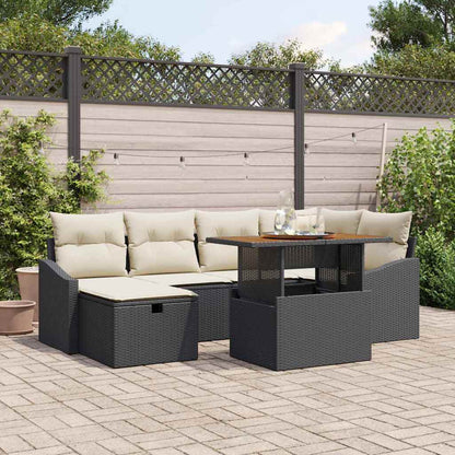 Set Divano da Giardino 7 pcs Nero polyrattan