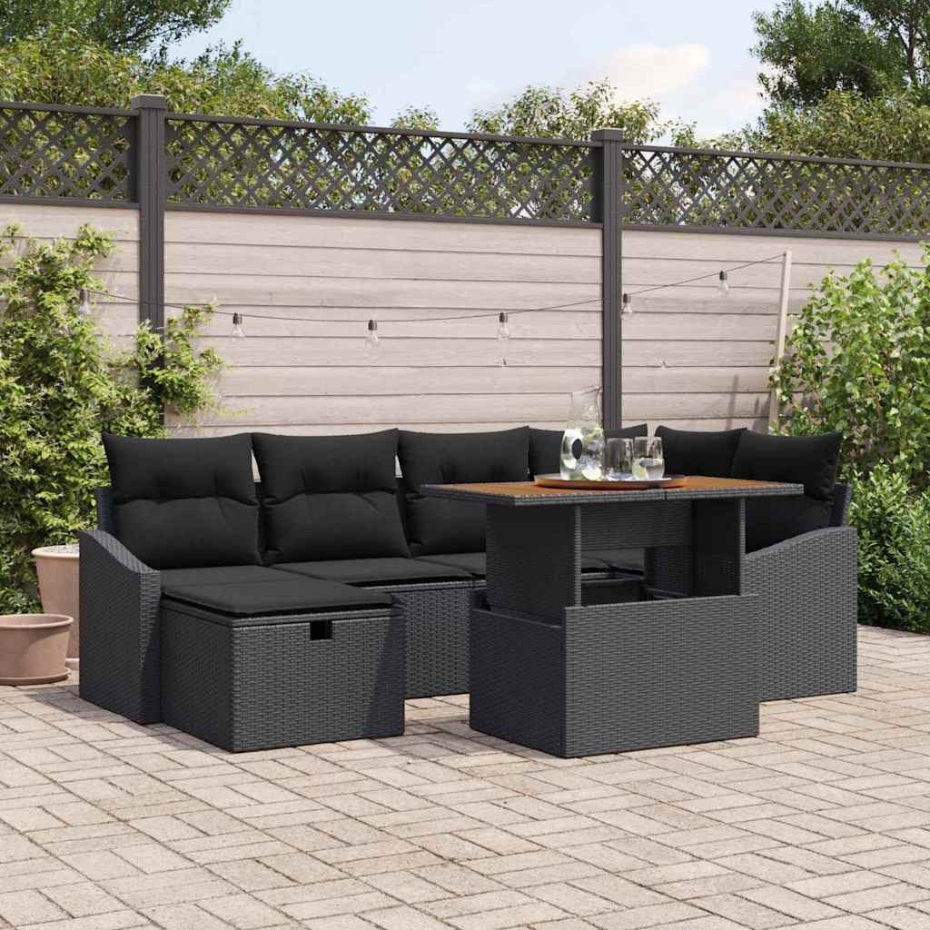 Set Divano da Giardino 7 pcs Nero polyrattan