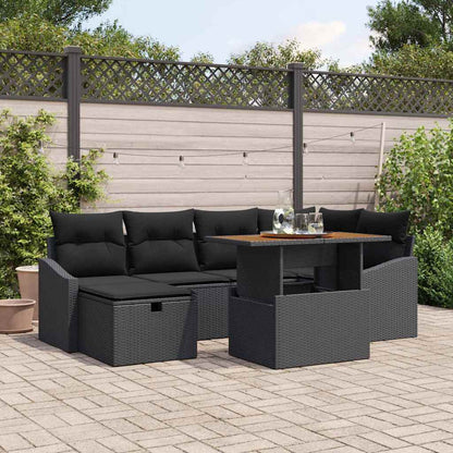 Set Divano da Giardino 7 pcs Nero polyrattan
