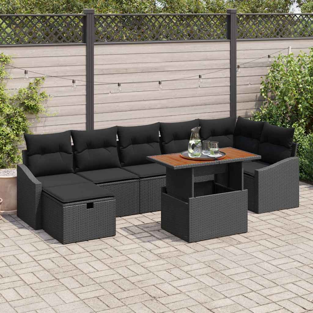 Set Divano da Giardino 8 pcs Nero polyrattan