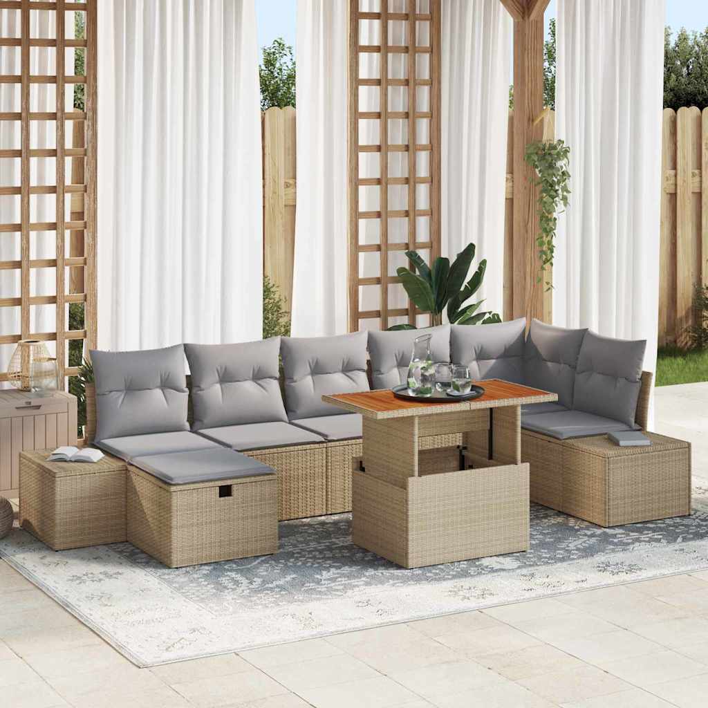 Set Divano da Giardino 8 pcs Beige polyrattan