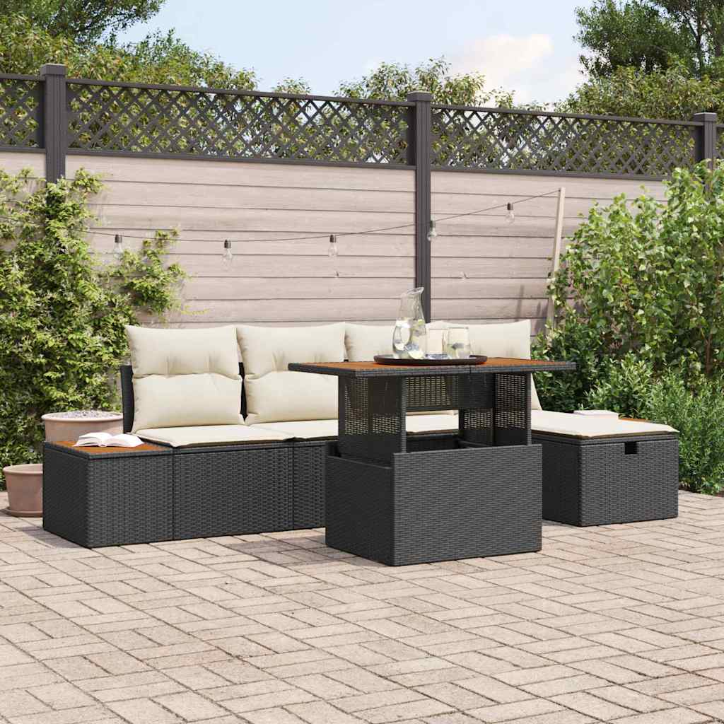 Set Divano da Giardino 6 pcs Nero polyrattan