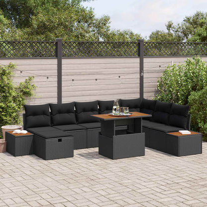 Set Divano da Giardino con cuscino 9 pcs Nero polyrattan