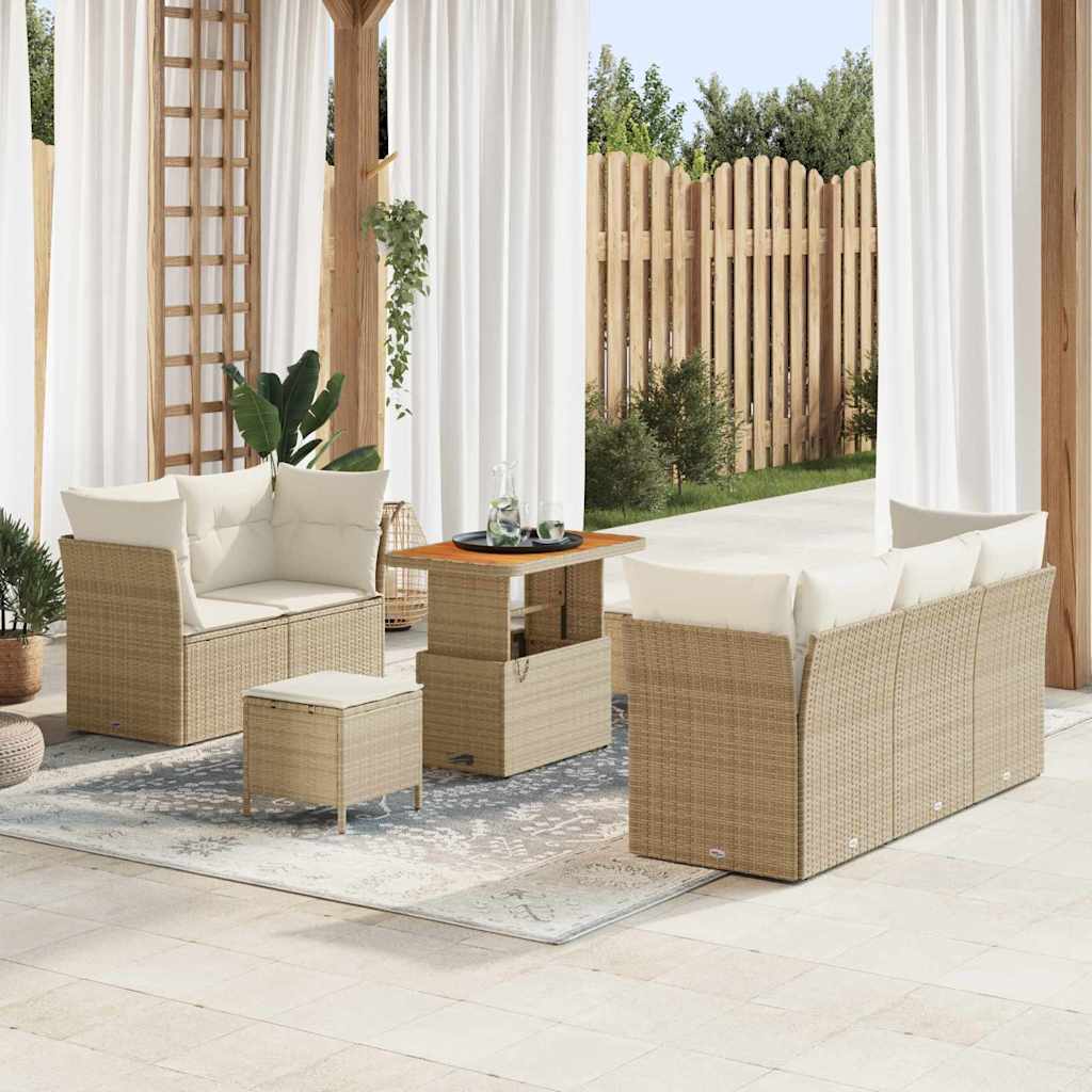 Set Divano da Giardino con cuscino 8 pcs Beige polyrattan