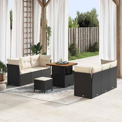 Set Divano da Giardino con cuscino 9 pcs Nero polyrattan