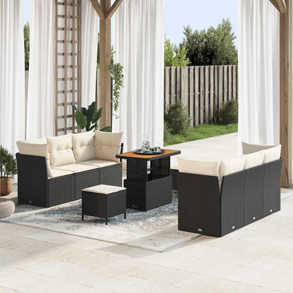 Set Divano da Giardino con cuscino 9 pcs Nero polyrattan