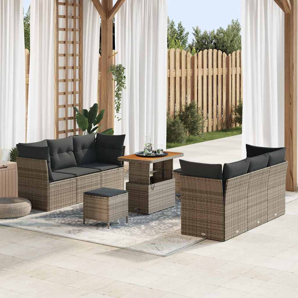Set Divano da Giardino 9 pcs Grigio polyrattan