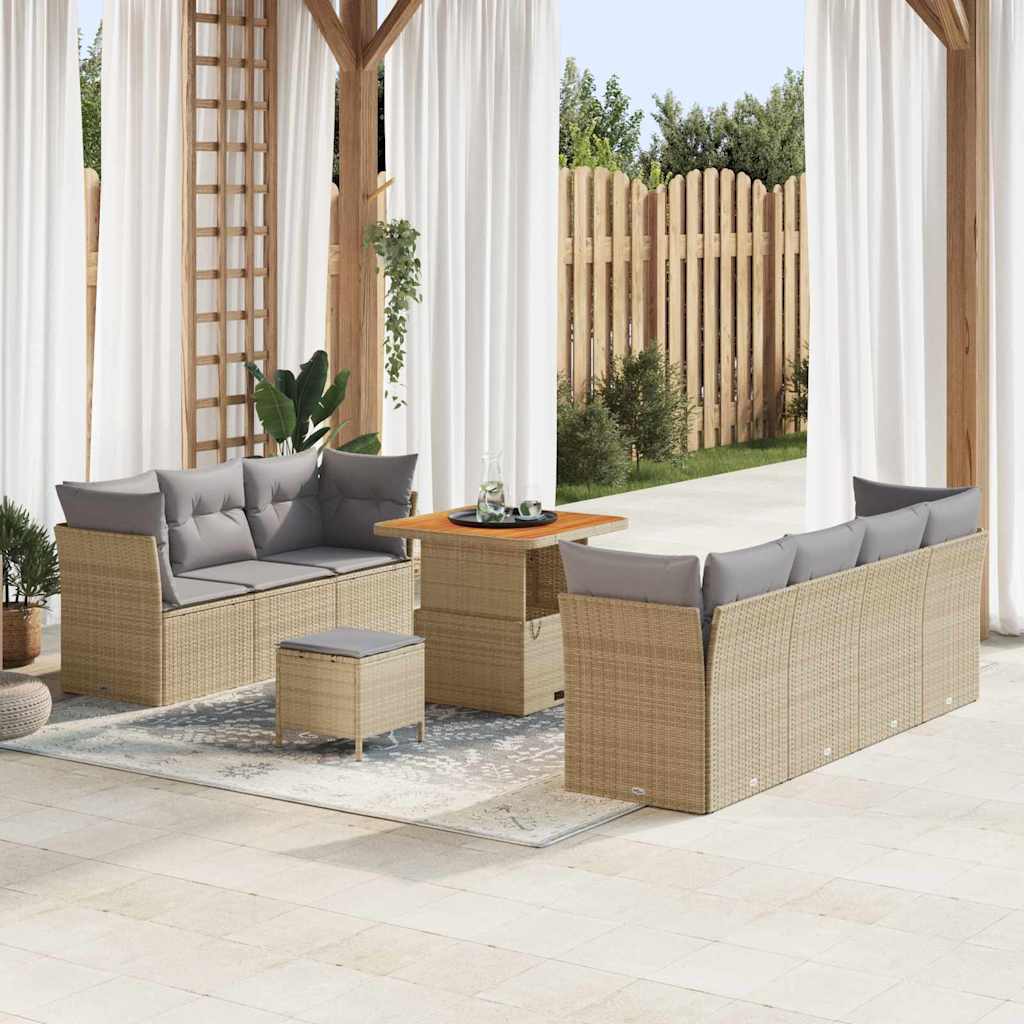 Set Divano da Giardino 10 pcs Beige polyrattan
