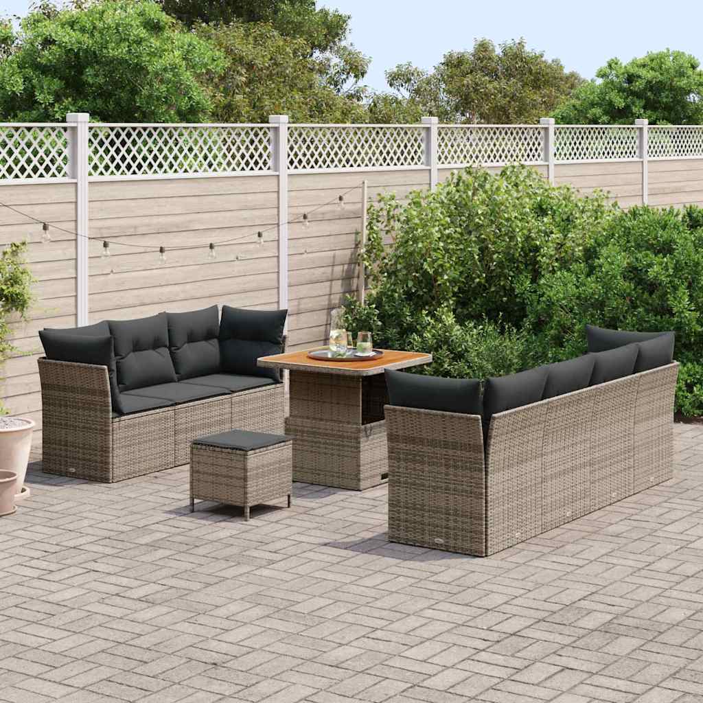 Set Divano da Giardino 10 pcs Grigio polyrattan